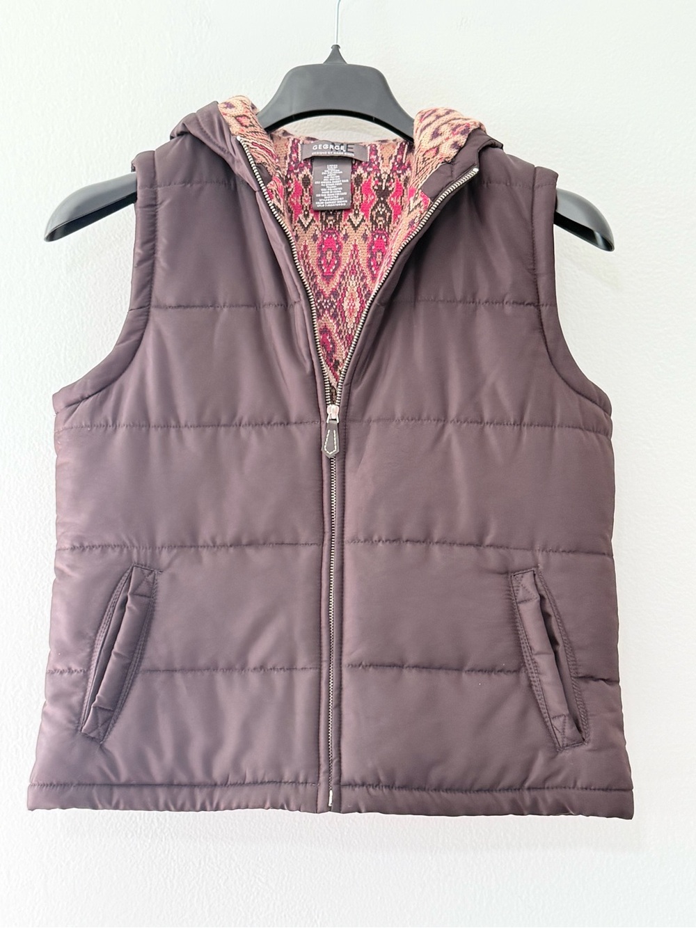 George Mark Eisen Womens S Puffer Vest Hooded Angora Blend Brown Boho